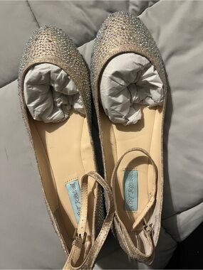 “Blue” by Betsey Johnson Women's SB Joy Ballet Flat, blue Champagne Fabric